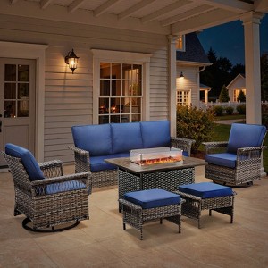 Belord Outdoor Patio Furniture Set with Propane Firepit Table with Glass Wind Guard, Patio Firepit Set with Patio Sofa and Swivel Rocking Glider Chair - 1 of 4