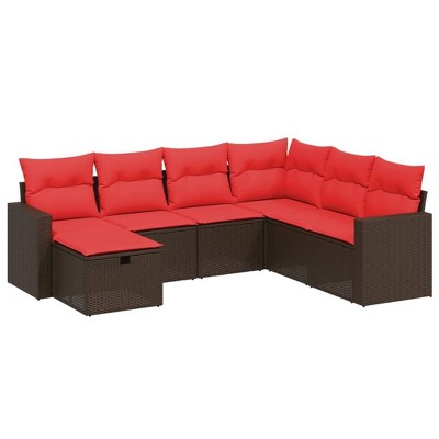 vidaXL 7 Piece Patio Sofa Set with Cushions Brown Poly Rattan