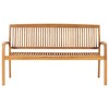 vidaXL Outdoor Stacking Patio Bench with Cushion - Solid Teak Wood - 62.6” - Weather Resistance - Easy Storage - Ideal for Garden, Terrace, Patio - 3 of 4