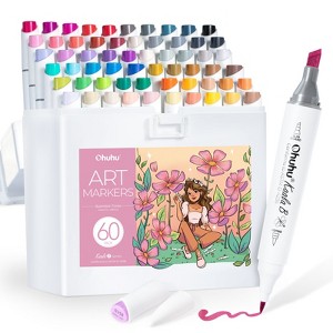 Ohuhu Alcohol Markers: Mini Brush & Slim Broad 60 Illustration Colors Dual Tip Brush Tip Alcohol-based Art Markers - Refillable - Kaala B Series - 1 of 4