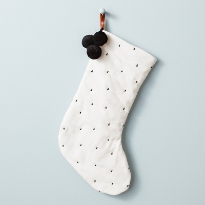 Rustic Star Stitched Poms Stocking Black/White - Hearth & Hand™ with Magnolia