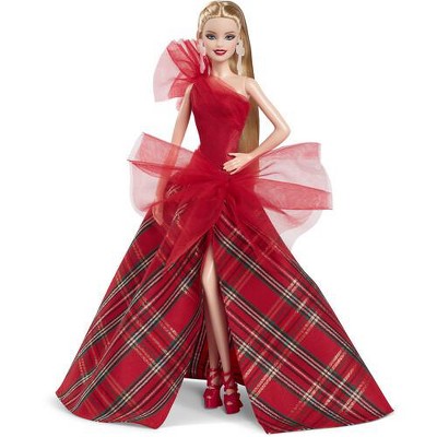 2024 Holiday Barbie Doll with Blonde Hair and Plaid Gown