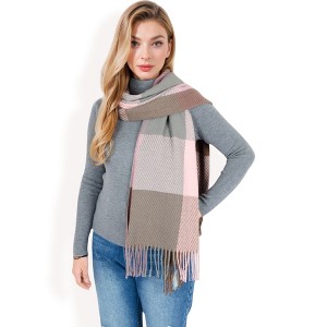 Anna-Kaci Women's Oversized Plaid Blanket Scarf with Fringe Trim and Soft Textured Fabric - 1 of 4