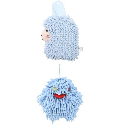 REGALWOVEN 2 Packs Cute Cartoon Alpaca Fuzzy Ball Hand Drying Hanging Ball Towels for Bathroom 7" x 7"/7" x 11"