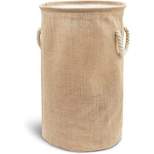 Juvale Large Collapsible Woven Jute Fabric Round Laundry Hamper, Tall Drawstring Blanket Storage Basket with Lid & Handle, Brown 13.4"x22"