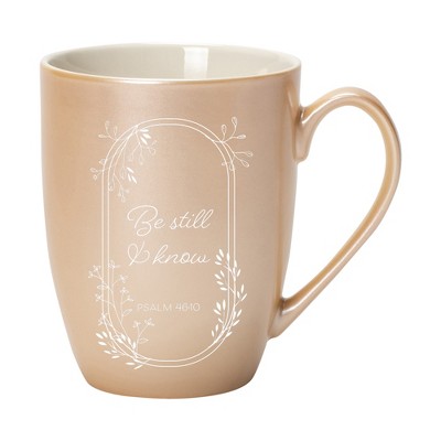 Elanze Designs Be Still And Know Pearlescent Sand 10 ounce New Bone China Coffee Cup Mug