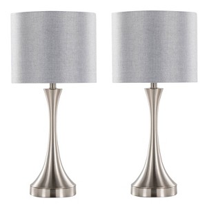 LumiSource: Lenuxe 25" Brushed Nickel Table Lamps with USB, Gray Linen Drum Shade (Set of 2) - 1 of 4