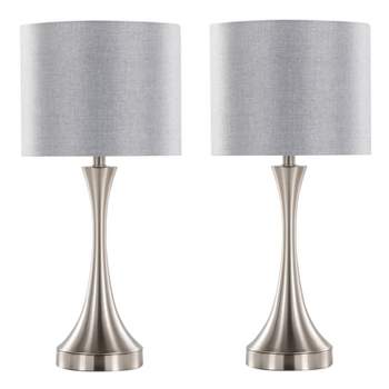 LumiSource (Set of 2) Lenuxe 25" Contemporary Table Lamps Brushed Nickel with Gray Linen Shade and Built-in USB Port from Grandview Gallery