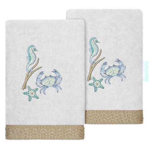 New Embroidered Beach Seashell Nautical Bathroom Terry Cotton Hand Towels  SET