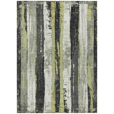 HomeRoots 9' X 12' Artichoke Green And Gray Striped Washable Indoor Outdoor Area Rug