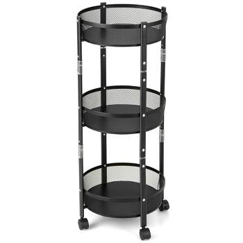 Tangkula 3-Tier Rotating 1-Second folding Storage Rack Metal Rolling Utility Cart Round