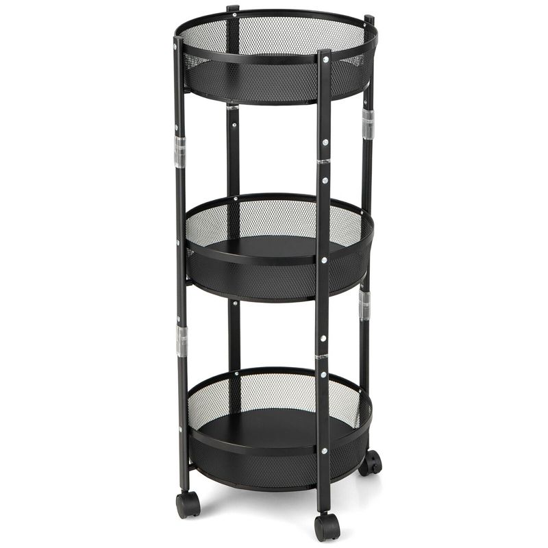 Tangkula 3-Tier Rotating 1-Second folding Storage Rack Metal Rolling Utility Cart Round, 1 of 11