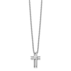Black Bow Jewelry .01 Carat Diamond Cross Necklace in Rhodium Plated Silver, 18-20 Inch - 1 of 4