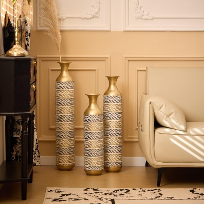 NicBex 3-Piece Accented Floor Vase Set (32/28/24 Inches) Vintage Inspired Metal Vases for Home Decor, Living Room, Entryway Centerpiece