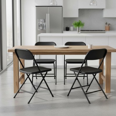 Homy Casa Set of 4 Folding Chairs with PP Seat and Back, Black