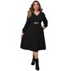 Coolmee Womens Plus Size Casual Sweater Dresses with Pockets V-Neck Lantern Long Sleeve Winter Pullover Sweater Midi Dresses with Belt 2XL Black - 2 of 4