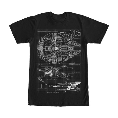 Men's Star Wars Millennium Falcon Schematics T-Shirt - Navy Blue Heather -  Medium