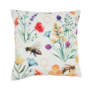 Saro Lifestyle Bright Bumble Bee Floral Outdoor Pillow with Poly Fill, 18"x18", Multicolored - 1 of 4