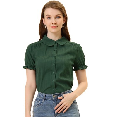 INSPIRE CHIC Women's Short Sleeve Button Down Peter Pan Collar Blouse
