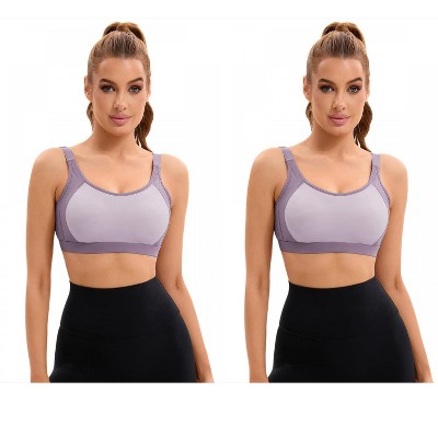 INSPIRE CHIC 2 Pcs Women's Contrasting Colors Adjustable Straps Workout Fixed Cup U Back Sports Bras