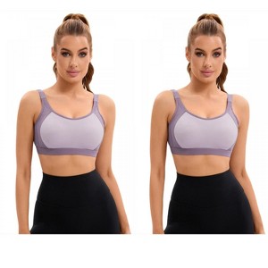 INSPIRE CHIC 2 Pcs Women's Contrasting Colors Adjustable Straps Workout Fixed Cup U Back Sports Bras - 1 of 4