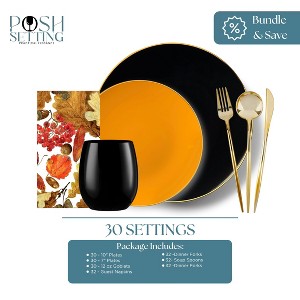 Posh Setting Black, Orange & Gold Disposable Plastic Party Bundle – Organic (30 Settings) - 1 of 2