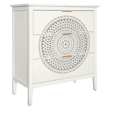 NicBex 3 Drawers Dresser for Bedroom with Hollow-Carved,Chest of Drawers with Metal Handles Design,Storage Dressers for Bedroom