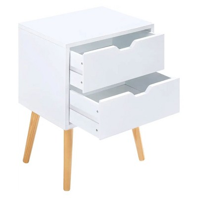 Sweetgo Modern Wooden Bedroom Nightstand End Side Table with 4 Anti-Slip Rubber Padded Legs, and 2 Groove-Handled Storage Drawers