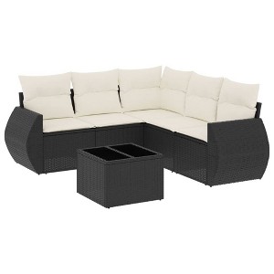 vidaXL 6 Piece Patio Sofa Set with Cushions Black and Cream - With Table - 1 of 4