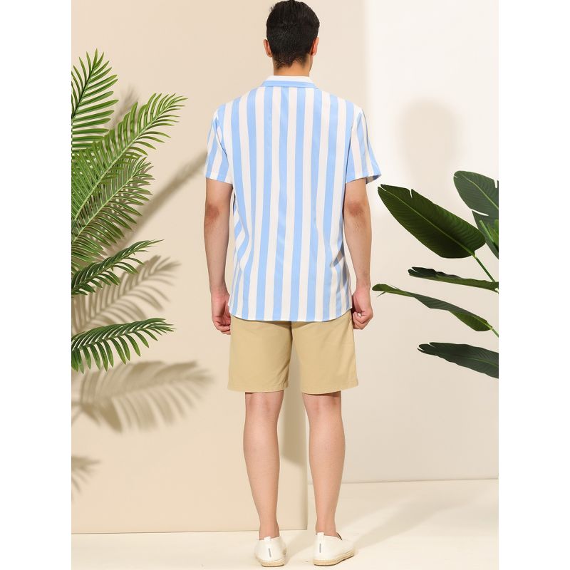 Lars Amadeus Men's Stripe Short Sleeved Color Block Button Down Beach Shirt, 5 of 7