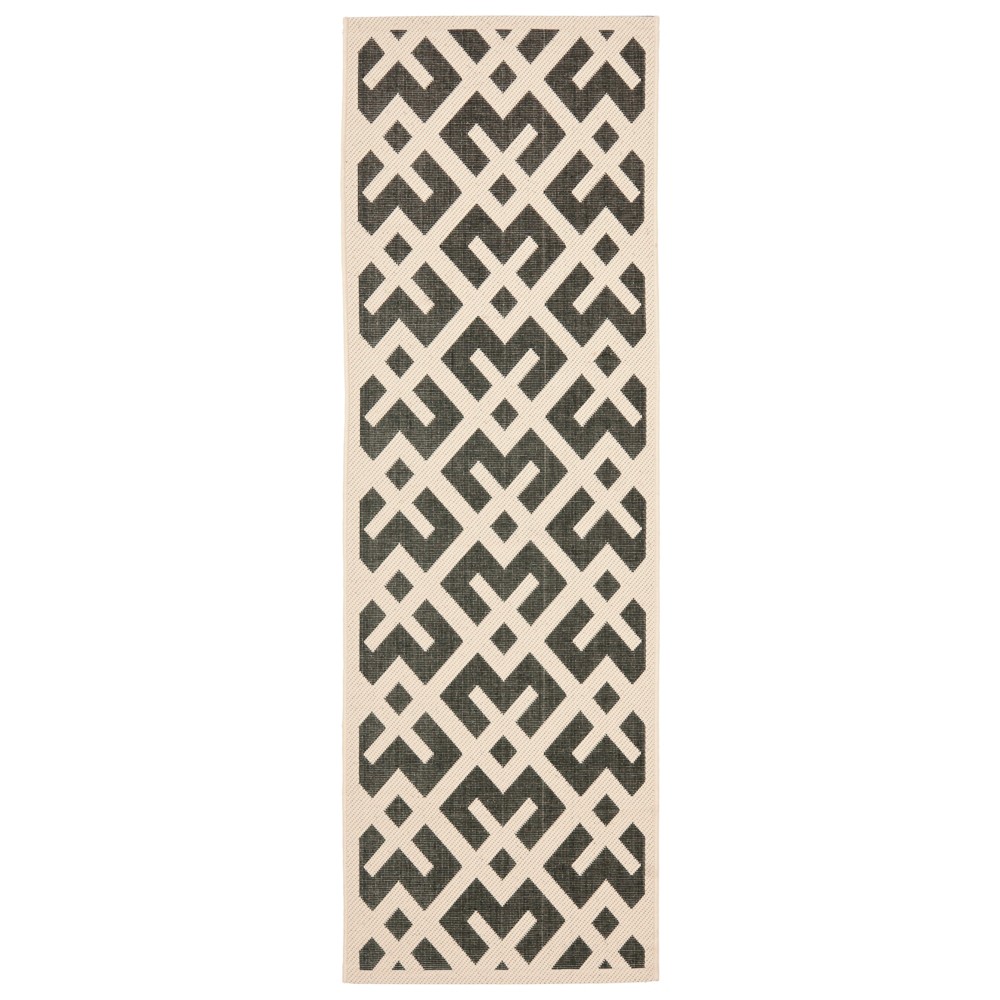 2'3inX10' Runner Claudette Outdoor Rug Black/Beige - Safavieh