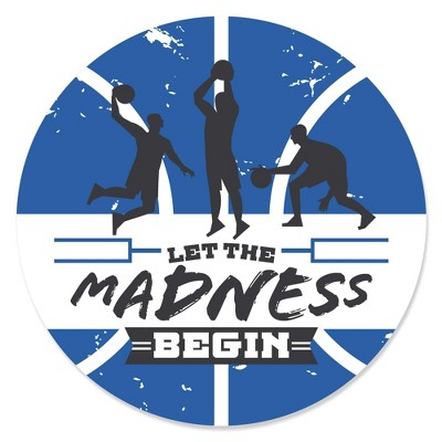 Big Dot of Happiness Blue Basketball - Let the Madness Begin - College Basketball Party Circle Sticker Labels - 24 Count