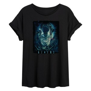 Women's Alien Xenomorph Oversized Graphic T-Shirt - Black - 2 X