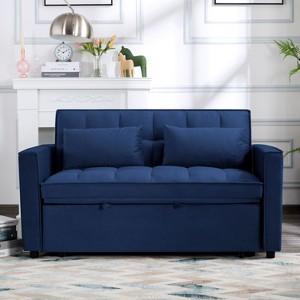 VYNXARIA 55inch Pull-out Sleeper Sofa bed, can be easily converted into a twin size bed,Blue - 1 of 4