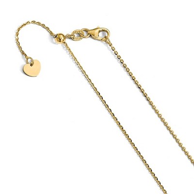 Black Bow Jewelry 1.15mm 14k Yellow Gold Diamond Cut Oval Open Cable Adjustable Chain