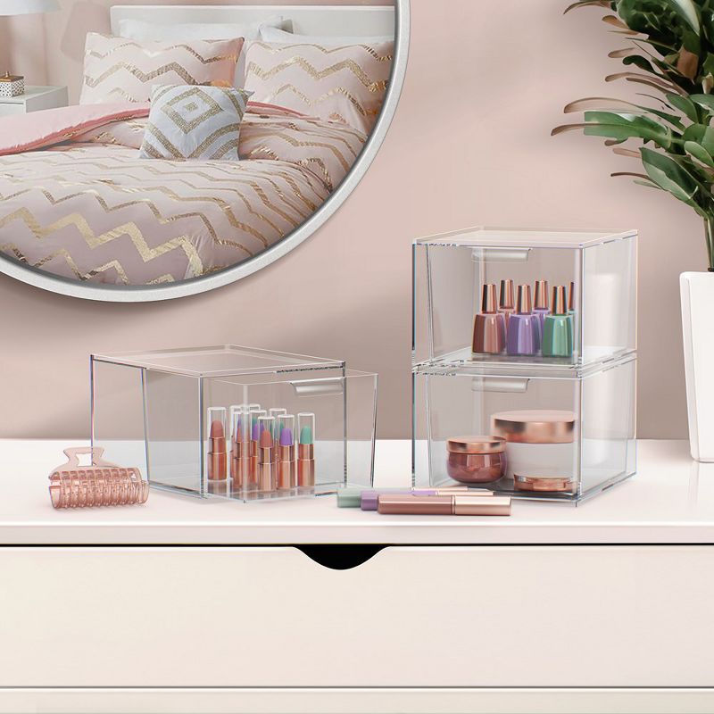 Sorbus 2 Pack Clear Stackable Acrylic Drawer Makeup Organizers - for Vanity, Bathroom, Under Sink, Cabinets, Jewelry, and More, 2 of 7