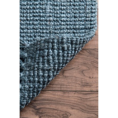Handcrafted Blue Jute Rectangular Runner Rug, 2' 6" x 12'