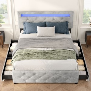 Queen Size Upholstered Storage Bed with Four Drawers and LED Light for Bedroom or Apartment - 1 of 4