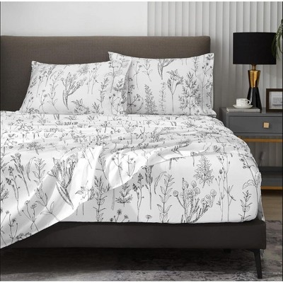 BAFODE Floral Sheets King, Soft Breathable Farmhouse 4pcs Bed Sheet Sets,18 inches deep Pocket Sheets