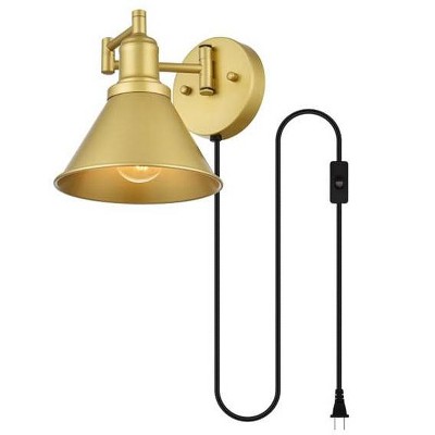 Brass Swing Arm Wall Sconce with Metal Shade