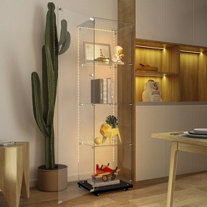 YOOCOZZ Tempered Glass Display Wine Storage File Cabinet with Tempered Glass Top Bluetooth LED Light Strip Door Lock - 1 of 4