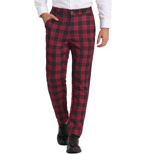 Lars Amadeus Men's Business Plaid Lightweight Regular Fit Flat Front Checked Pants - 1 of 4
