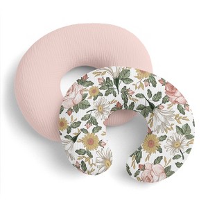 Sweet Jojo Designs Baby Girl Muslin 100% Cotton Nursing Pillow Cover Set Vintage Floral Pink Yellow and Green 2pc - 1 of 4