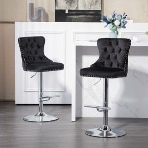 Modern Swivel Bar Stools Set of 2, Height Bar Stools Swivel Barstools with High Back, Velvet Upholstered Bar Chairs Black - 1 of 4