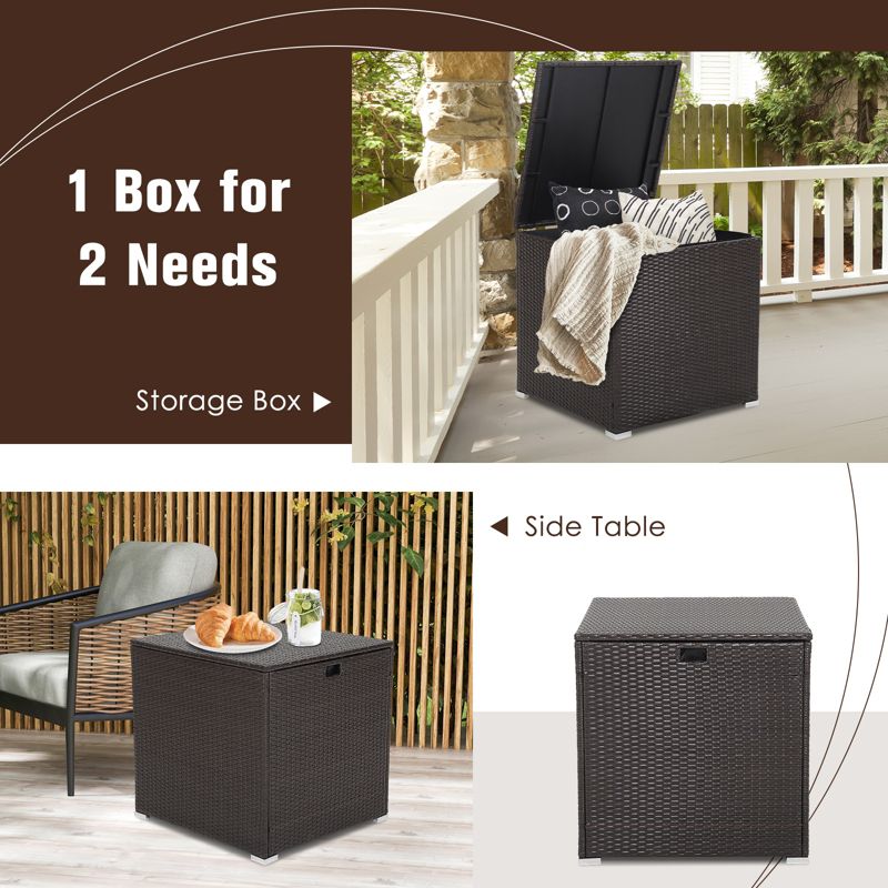 Tangkula 72 Gallon Deck Box Outdoor Mix Brown Wicker Storage Box with Waterproof Zippered Liner and Safe Pneumatic Rod, 5 of 11