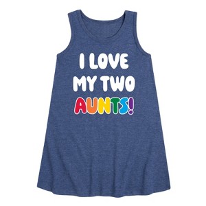 Girls' - Instant Message - I Love My Two Aunts Graphic Sleeveless Aline Dress - 1 of 4