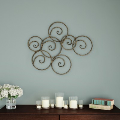 Wall Decor-Metallic Interlocking Scrolled Circles Geometric Modern Art for Living Room, Bedroom or Kitchen by Hastings Home (Gold)