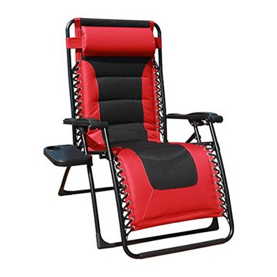 GOLDSUN Oversized Zero Gravity Adjustable Outdoor Beach Camping Patio Reclining Lounge Chair with Cup Holder and Removable Side Table, Red