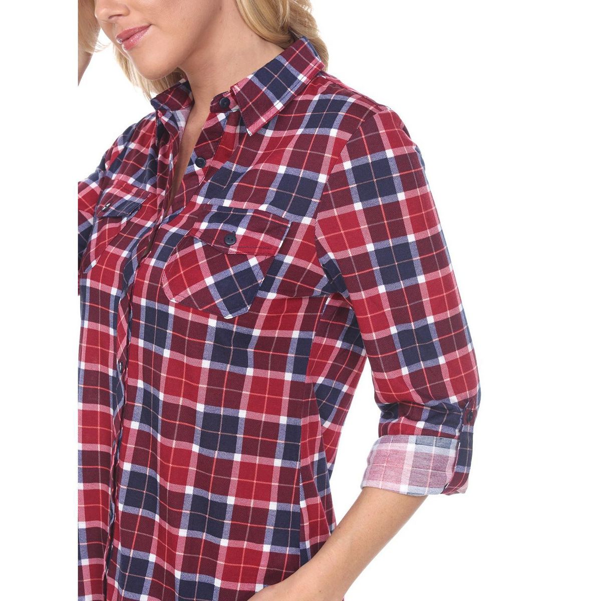 Women's Oakley Stretchy Plaid Tunic Top with Pockets - White Mark - thumbnail 5