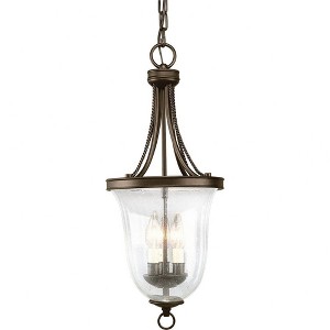 Progress Lighting Crescent Heights 3-Light Foyer Pendant, Antique Bronze, Seeded Glass Shade - 1 of 2